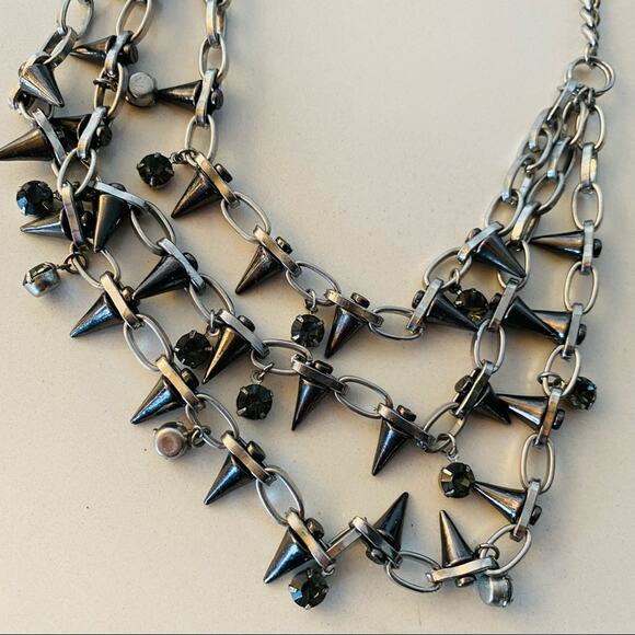 NORDSTROM REVOLVE Silver Gunmetal Stud Charm Layered Multi Statement Necklace - Picture 2 of 8